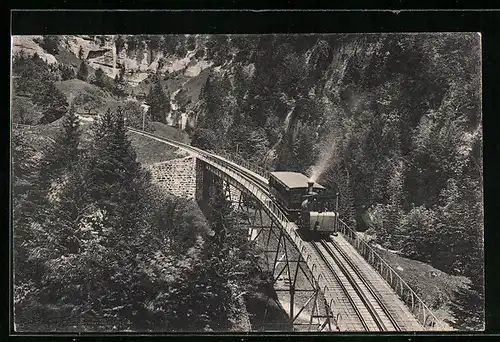 AK Zürich, die Rigibahn auf der Schnurtobelbrücke