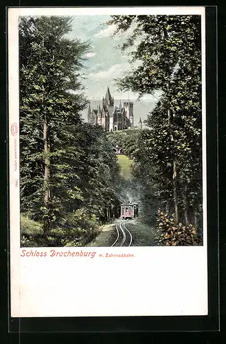 AK Schloss Drachenburg mit Zahnradbahn