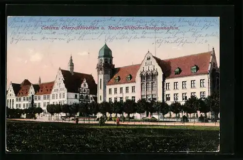 AK Koblenz, Oberpostdirektion u. Kaiser-Wilhelm-Realgymnasium