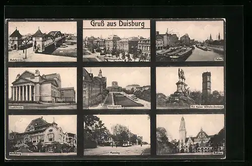 AK Duisburg, Stadttheater, Rathaus, Am Kaiser Wilhelm-Denkmal