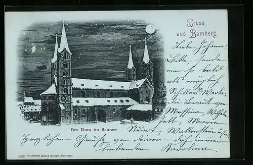 Mondschein-AK Bamberg, Der Dom im Schnee