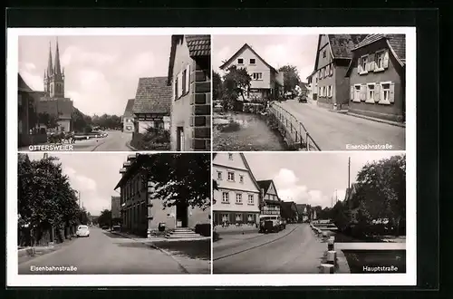 AK Ottersweier, Eisenbahnstrasse mit Geschäft, Hauptstrasse, Kirche