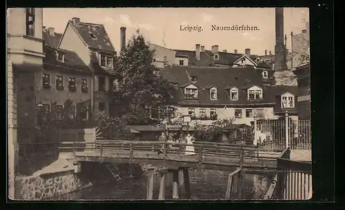 AK Leipzig, Nauendörfchen mit Brücke