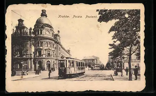 AK Krakau, Postamt und Strassenbahnen