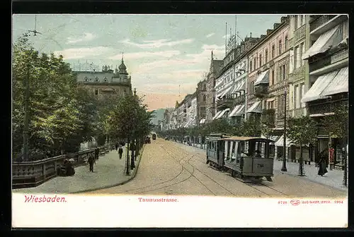 AK Wiesbaden, Taunusstrasse mit Strassenbahn