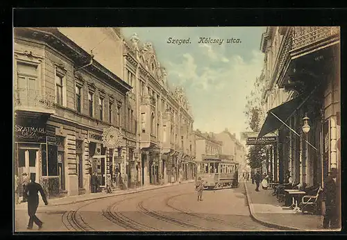 AK Szeged, Kölcsey utca, Strassenbahn