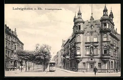 AK Ludwigshafen a. Rh., Prinzregentenstrasse mit Strassenbahn