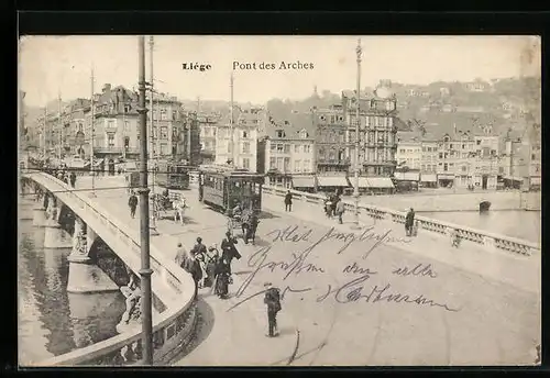 AK Liége, Pont des Arches, Strassenbahn