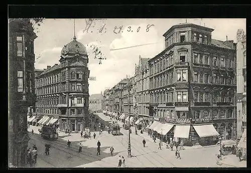 AK Hannover, Nordmannstrasse mit Geschäften und Strassenbahn