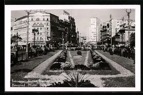 AK Beograd, Hotel Balkan mit Strassenbahn