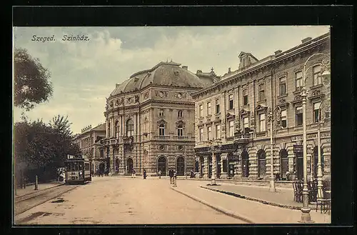 AK Szeged, Szinház, Strassenbahn