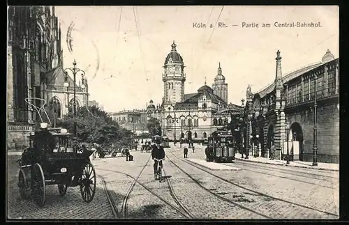 AK Köln a. Rh., Partie am Central-Bahnhof mit Strassenbahn