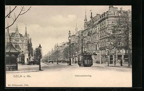 AK Köln a. Rh., Strasse Hohenzollernring mit Tabakladen und Strassenbahn