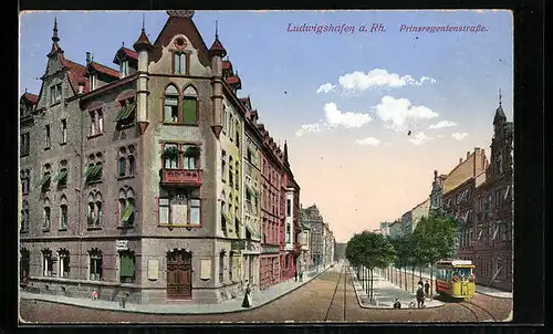 AK Ludwigshafen a. Rh., Prinzregentenstrasse mit Strassenbahn