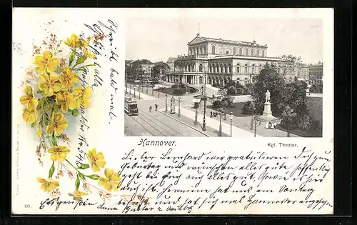 AK Hannover, Königliches Theater mit Strassenbahn