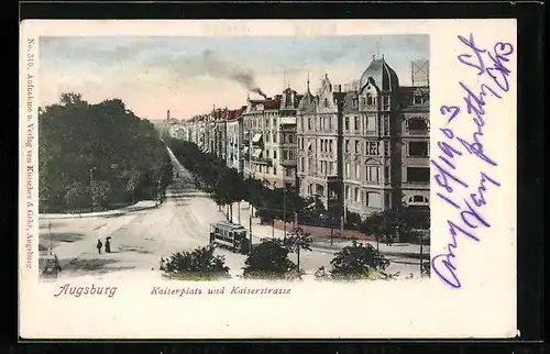 AK Augsburg, Kaiserplatz und Kaiserstrasse mit Strassenbahn