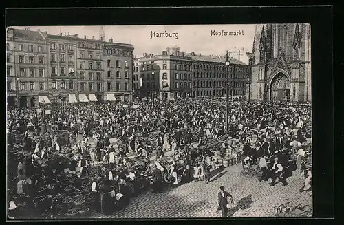 AK Hamburg, Hopfenmarkt mit lebhaftem Zulauf