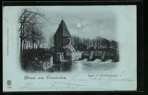 Mondschein-AK Osnabrück, Haase mit Pernickelthurm