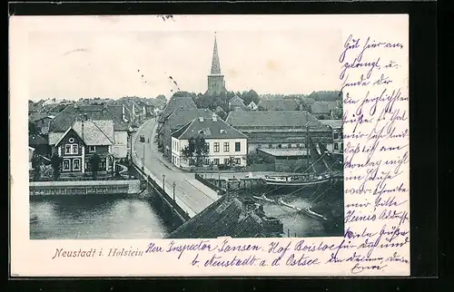 AK Neustadt /Holst., Teilansicht mit Brücke aus der Vogelschau