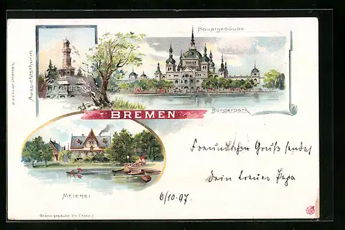 Lithographie Bremen, Meierei, Bürgerpark