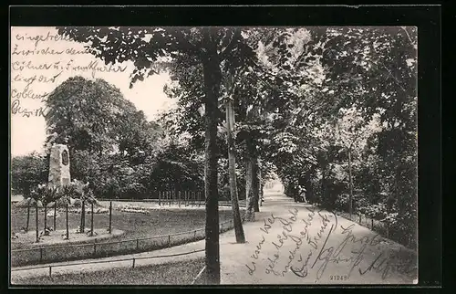 AK Bitterfeld, Promenade mit Jahn-Denkmal