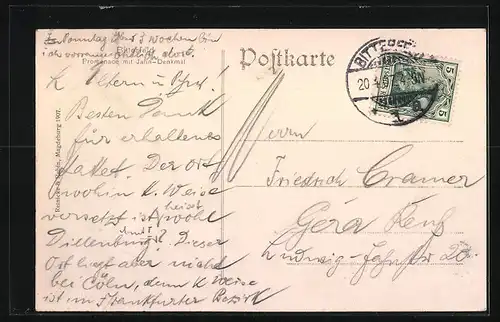 AK Bitterfeld, Promenade mit Jahn-Denkmal