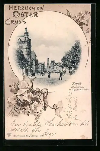 AK Krefeld, Rheinstrasse mit Dyonisiuskirche