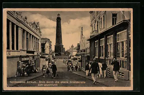 AK Borkum, Blick durch die obere Strandstrasse zum Leuchtturm