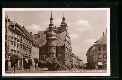 AK Hildburghausen, Rathaus und obere Marktstrasse