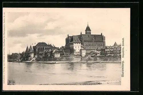AK Marienburg, Nogatseite Stromabwärts, Blick zum Schloss