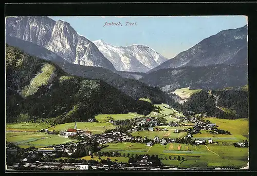 AK Jenbach, Talpanorama mit Gebirgsblick