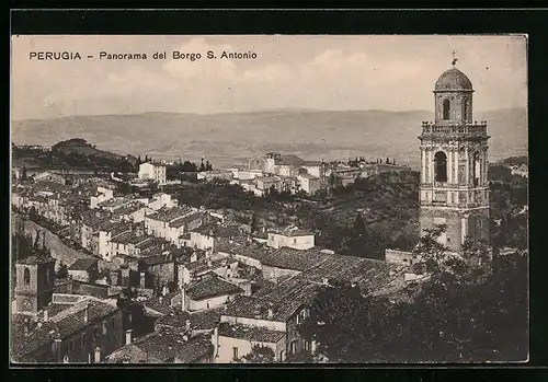 AK Perugia, Panorama del Borgo S. Antonio, am Kirchturm