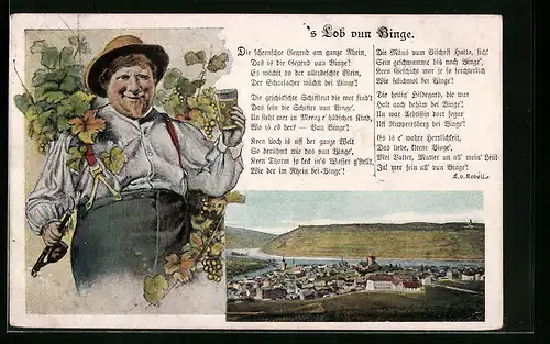 AK Bingen am Rhein, Generalansicht der Stadt, Mann mit Weinreben