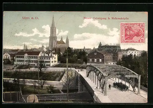 AK Ulm a. D., Neuer Uebergang b. Mohrenköpfle, Blick zum Münster