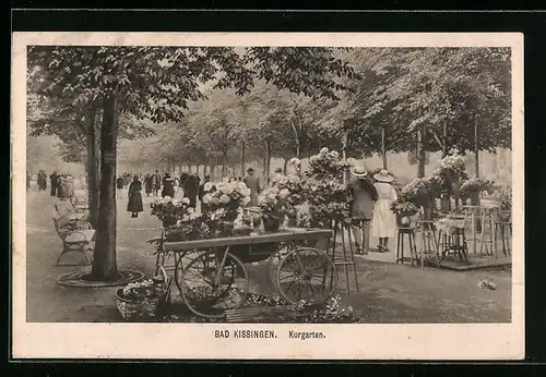 AK Bad Kissingen, Blumenwagen im Kurgarten