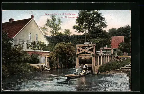 AK Alt Zauche im Spreewald, die Kannomühle mit Schleuse