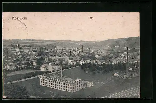 AK Rosswein, Stadttotale mit den Fabrikschornsteinen