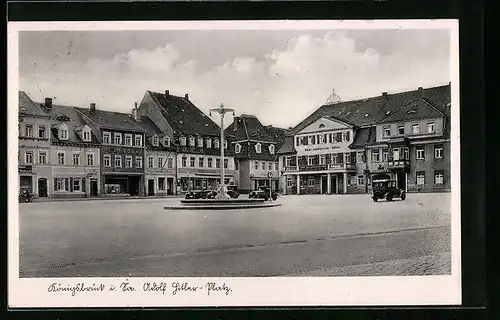 AK Königsbrück i. Sa., Gasthaus Zum Schwarzen Adler auf dem Platz