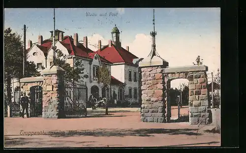 AK Königsbrück i. Sa., Truppenübungsplatz, Wache und Post, am Lagereingang