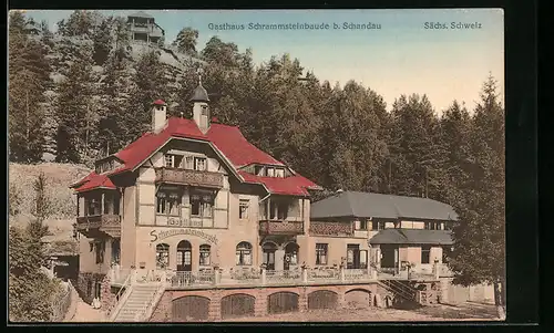 AK Schandau i. Sächs. Schweiz, am Gasthaus Schrammsteinbaude