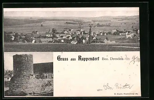 AK Ruppendorf, Generalansicht der Stadt im Bezirk Dresden, an der Turmruine
