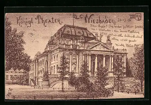 AK Wiesbaden, vor dem Königl. Theater