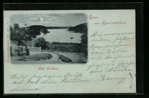 Mondschein-AK Gremsmühlen, Parkanlagen am Ufer des Dieksee