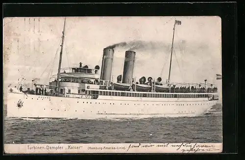 AK Hamburg-Amerika-Linie, das Passagierschiff Turbinen-Dampfer Kaiser