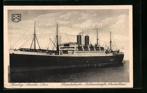 AK Hamburg-Amerika-Linie, der Doppelschrauben-Turbinendampfer Deutschland, das Passagierschiff auf hoher See