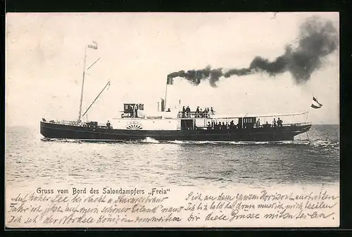 AK Passagier unterwegs auf dem Salondampfer Freia in voller Fahrt, Passagierschiff