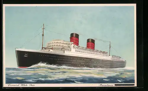 Künstler-AK Cunard White Star Line, das Passagierschiff Mauretania auf See