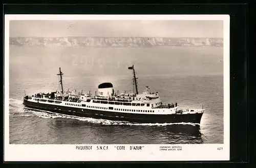 AK Paquebot S.N.C.F. Cote D`Azur, das Passagierschiff vor der Küste gesehen