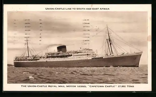 AK Union-Castle Line to South and East Africa, Royal Mail Motor Vessel Capetown Castle, das Passagierschiff auf See