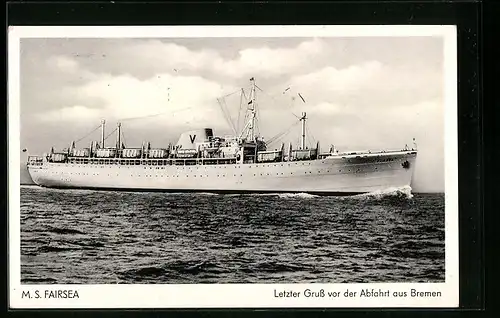 AK Bremen, das Passagierschiff M.S: Fairsea vor der Abfahrt